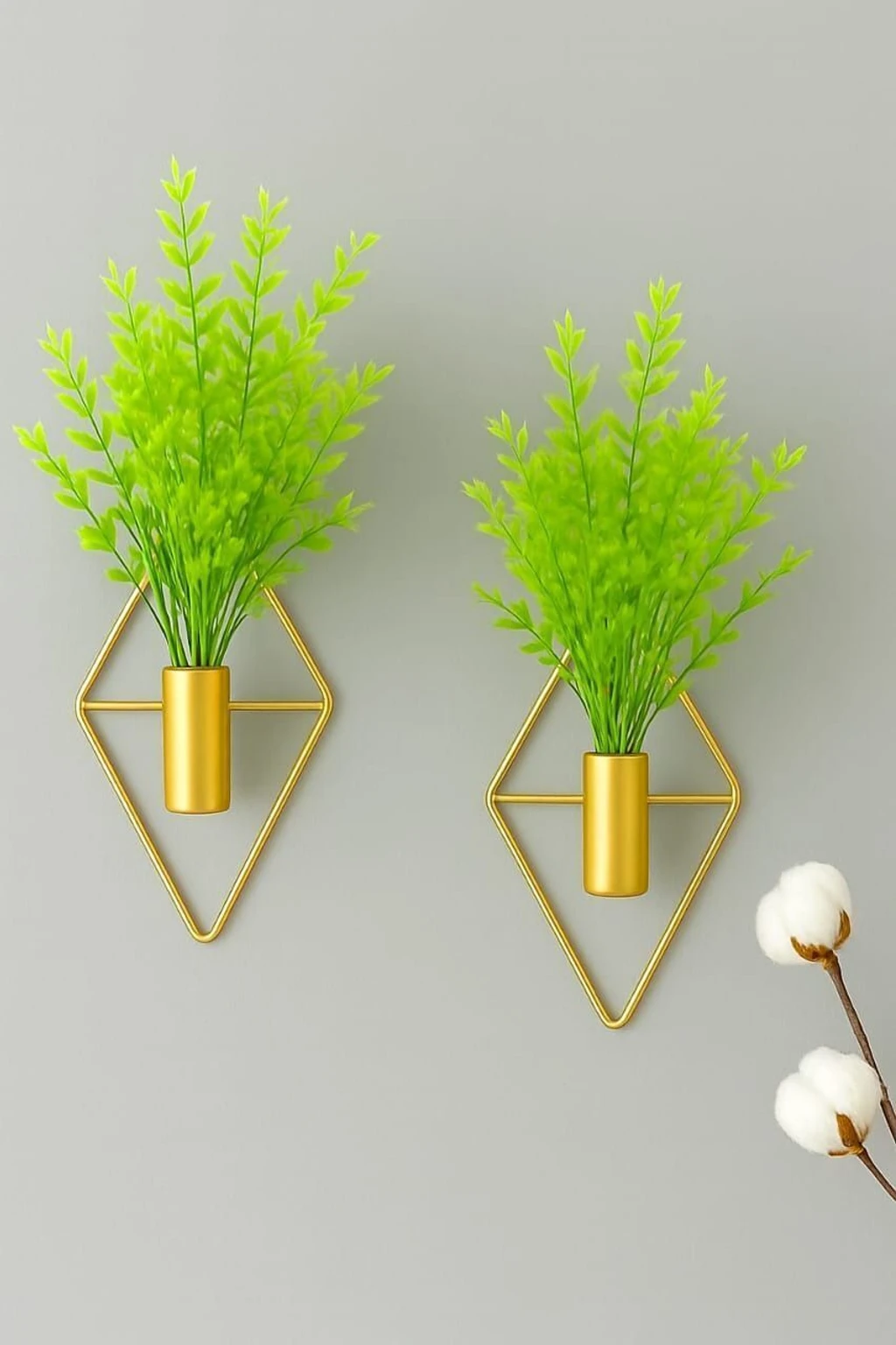 Luxury Golden Metal Wall Hanging Planter Set of 2 with Artificial Green Plants Pack of 2 (1 inch X 10 inch, Gold)