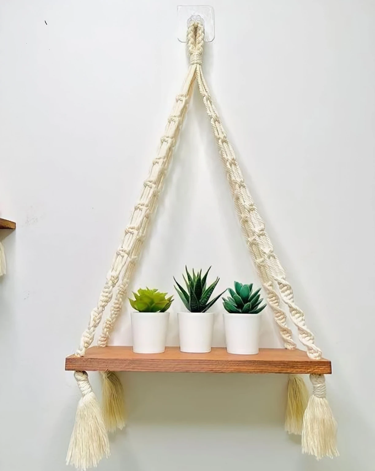 Home Decor Shelf Made, Macrame Pot Planter Wall Hanging Tapestry (50 cm X 30 cm, White)
