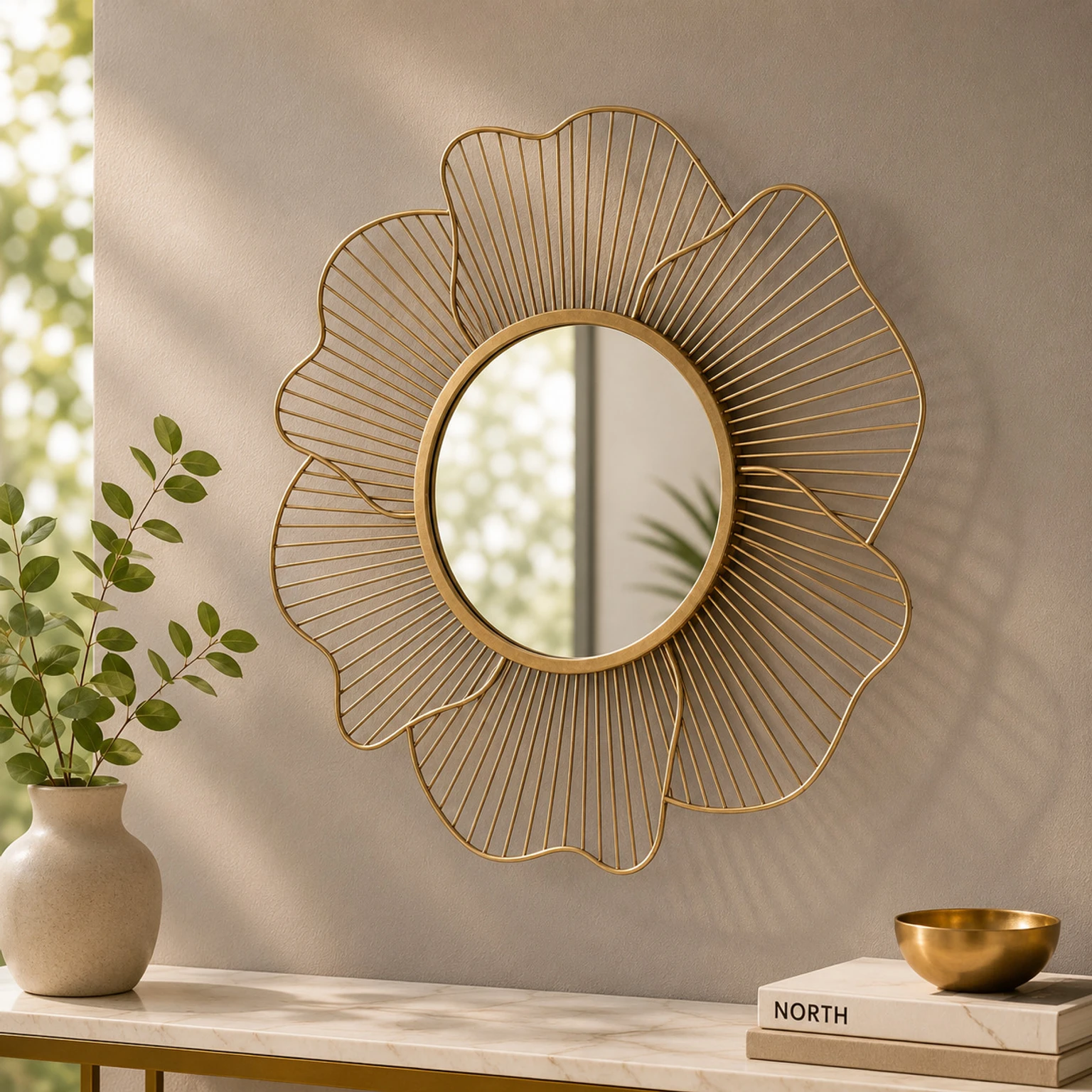 Urban Hamlet Aurelia Bloom Metal Wall Mirror – Antique Gold Decorative Mirror (Decorative)