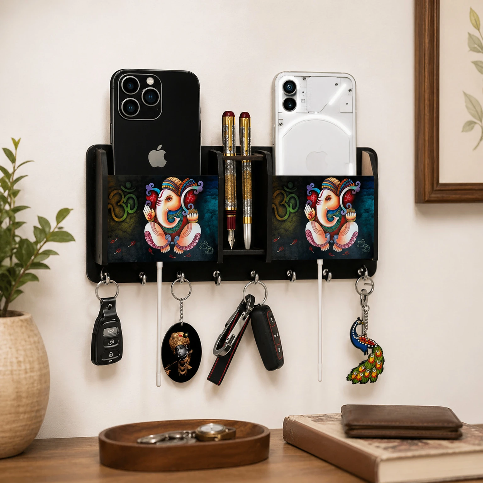 TheCraftLab Wood Key Holder (6 Hooks, Brown)