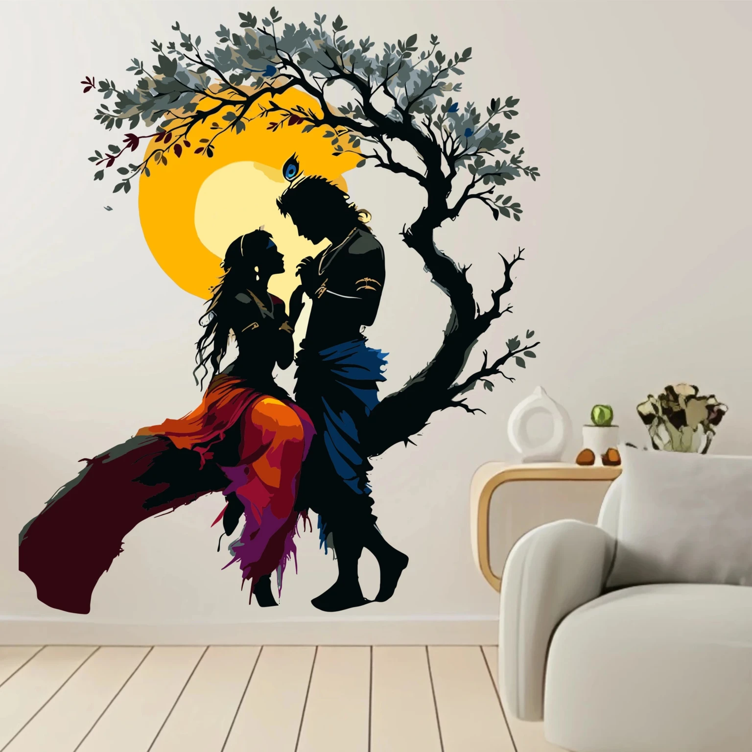 Happy Customise 50 CM Colorful Adorable Radha Krishna Wall Decal (50 cm X 32 cm, Multicolor)