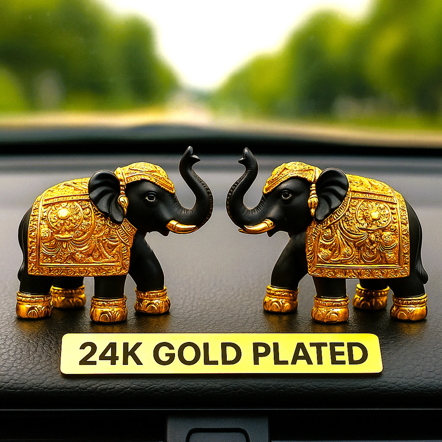 HANDICRAFT Set of 2 Cute Royal Elephant Showpiece – Premium Home, Car Decor & Gift items Decorative Showpiece  -  7 cm (Gold Plated, Gold)