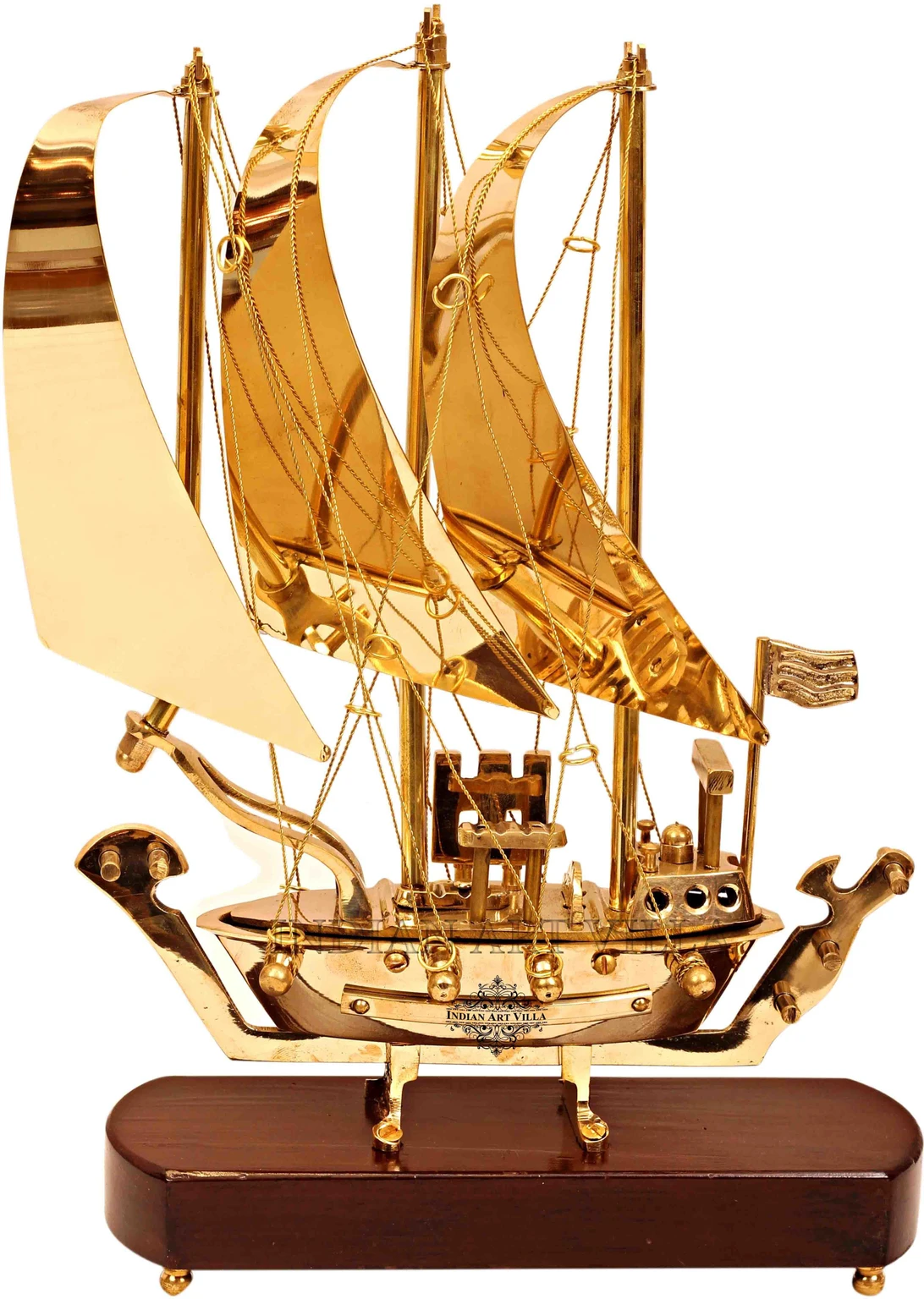 Brass Ship with Wooden base, Showpiece Item, Perfect for Home Decoration and Gifting Decorative Showpiece  -  30 cm (Brass, Wood, Gold)