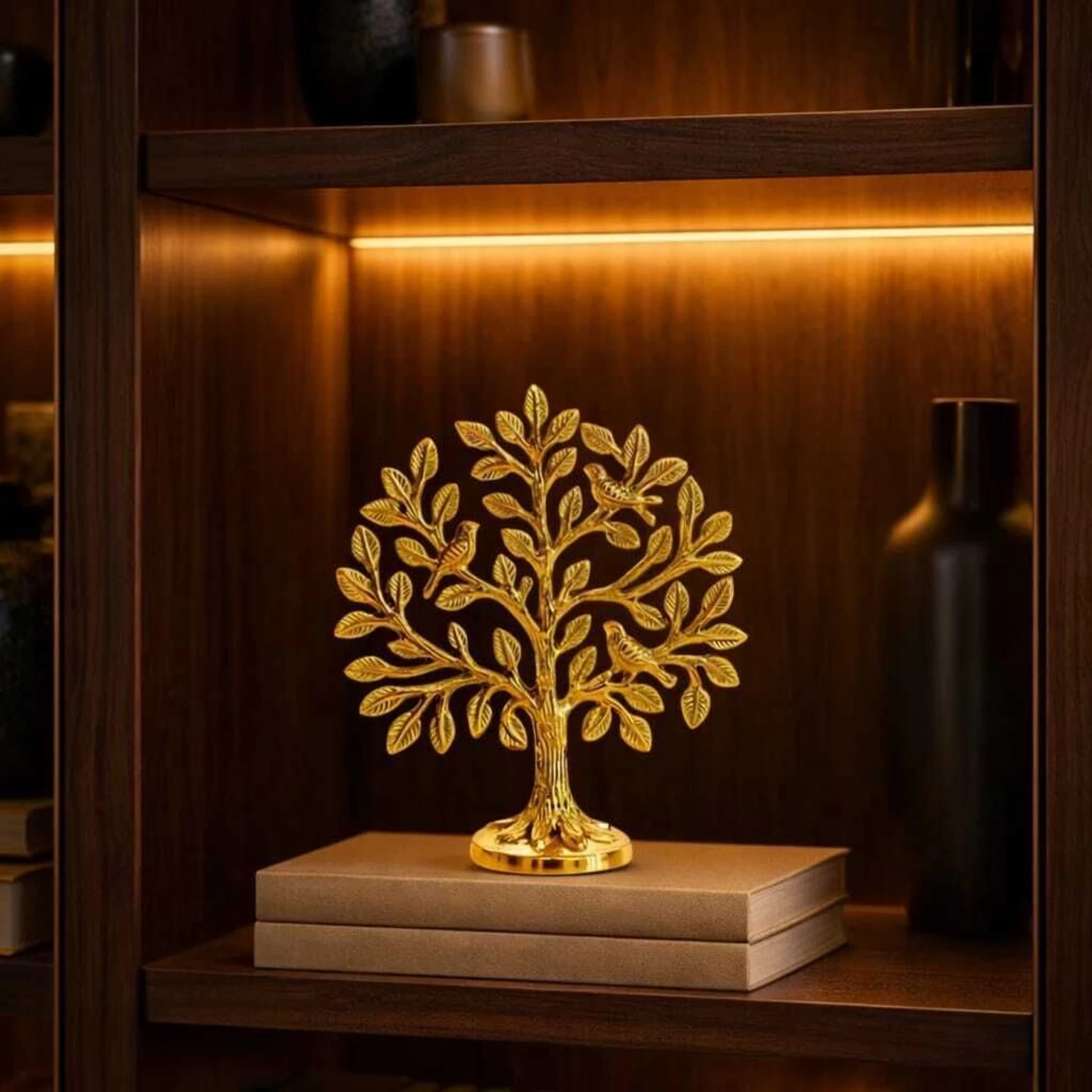 Pure Brass Tree Showpiece Decorative Item for Gift, Home Decor Decorative Showpiece  -  15 cm (Brass, Gold)