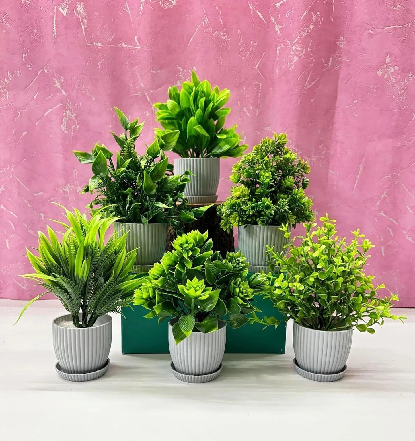 Plastic 6 Packs Fake Plants Small, Mini Artificial Plants Indoor For Home Farmhouse Wild Artificial Plant  with Pot (17 cm, Multicolor)