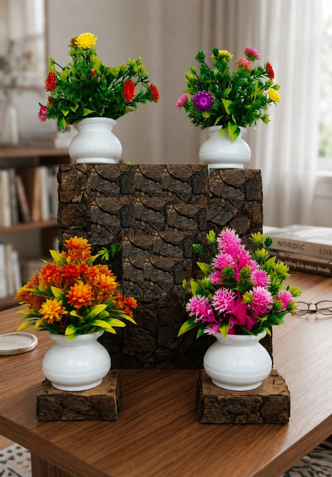 Artificial Plant  with Pot (20 cm, Blue, Green)