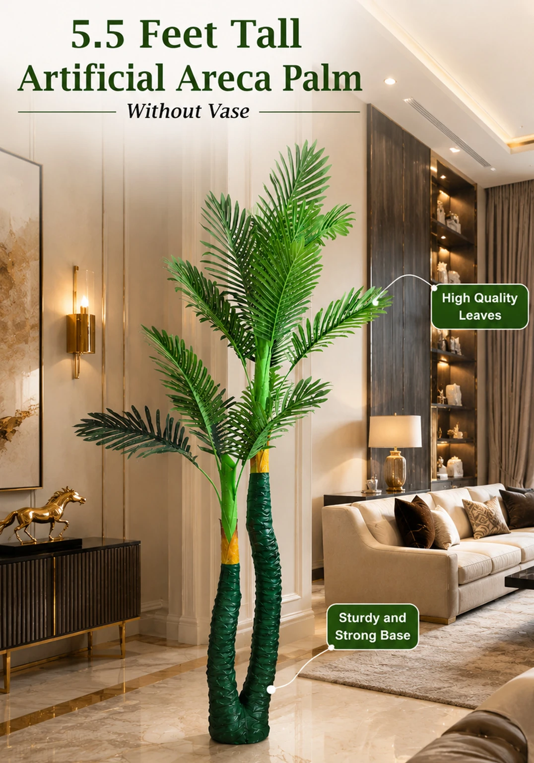 Artificial Plant Areca Palm Green Tree Without Vase - 5.5 Feet Artificial Plant (167 cm, Green)