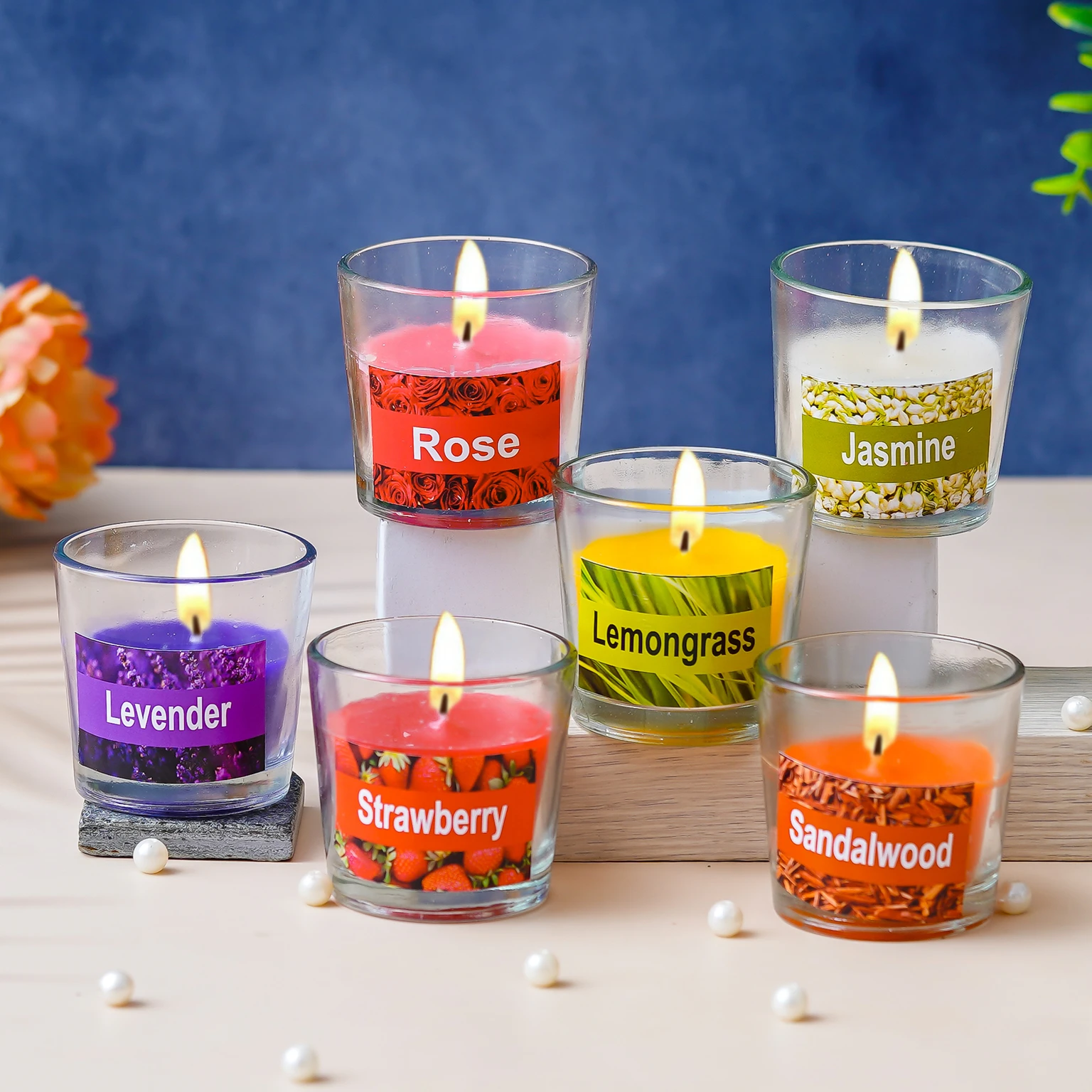 Jar Candle | Perfume Candles for Home Decor Candle (Multicolor, Pack of 6)