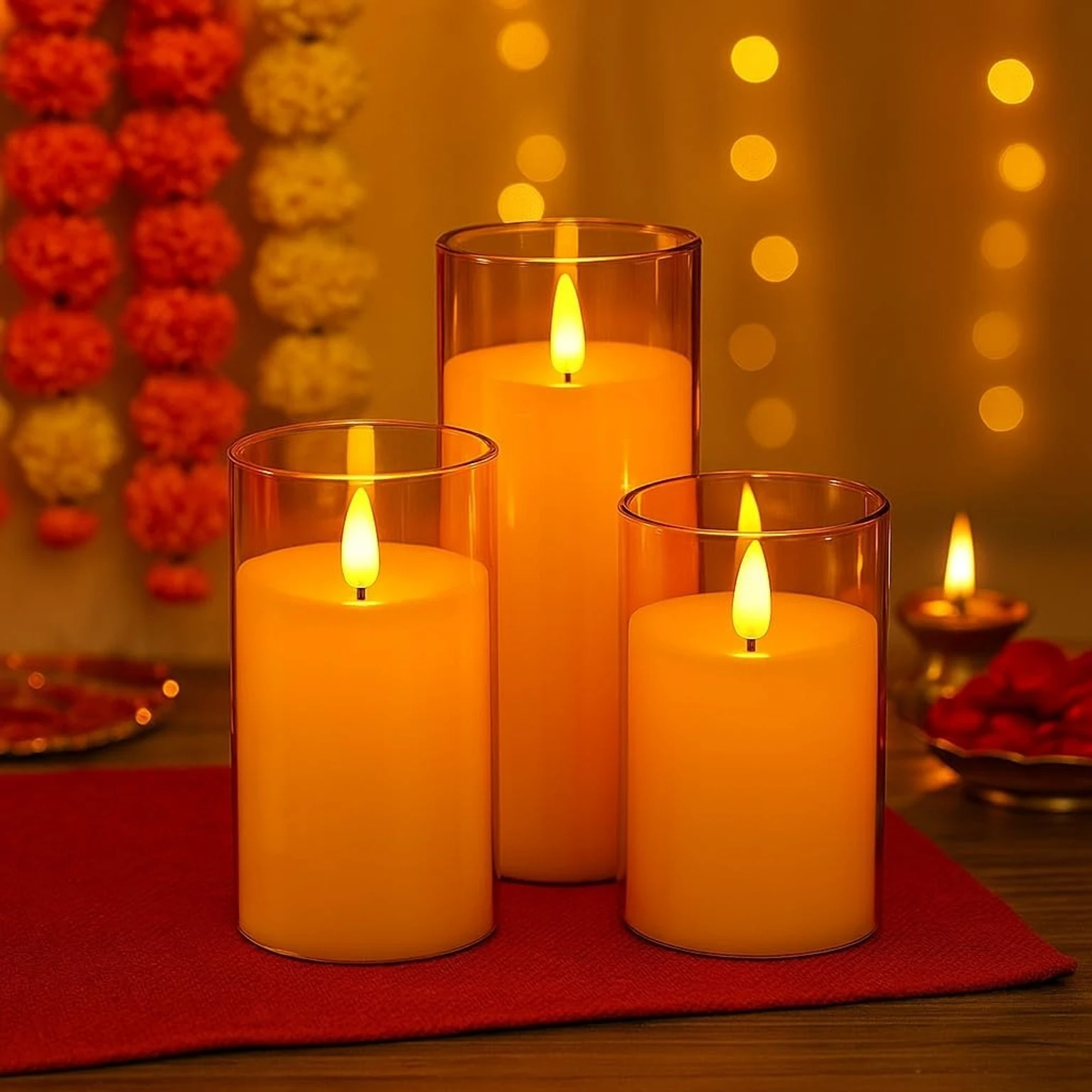3 pcs Acrylic Wireless LED candle for home decoration Candle (Yellow, Pack of 3)