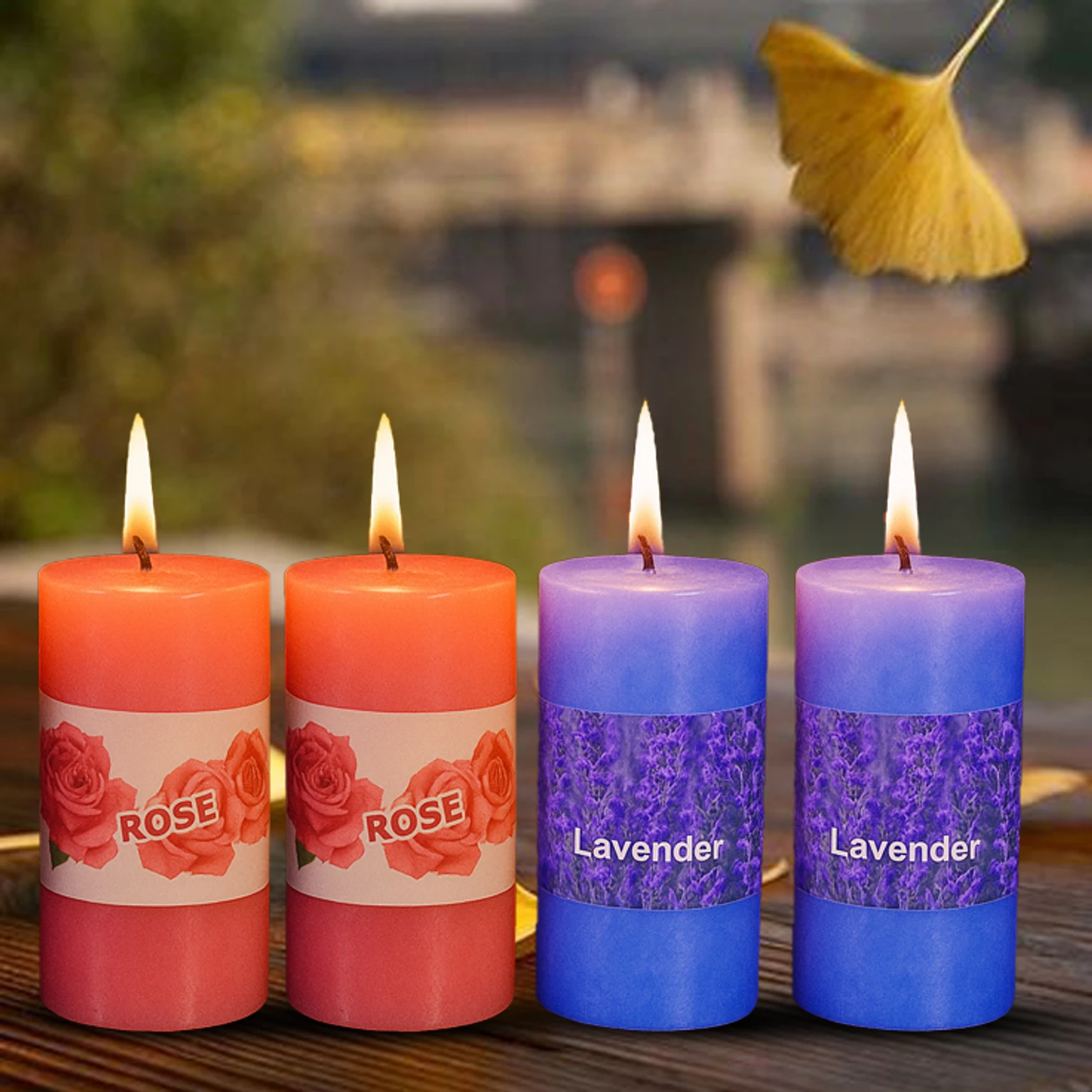 Candles Set of 4 Rose & Lavender Aroma Candle (Multicolor, Pack of 4)