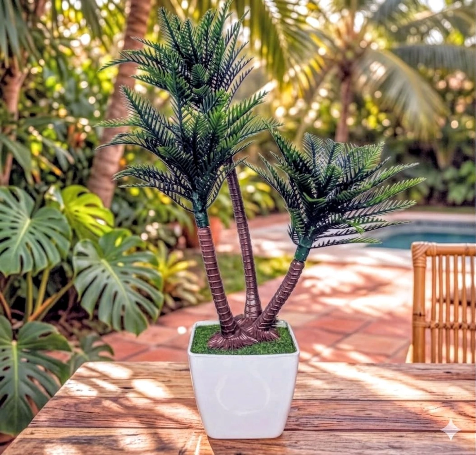 Artificial Coconut Plant With White Pot| Home Office & Dekstop Decor Artificial Plant  with Pot (27.94 cm, Green)