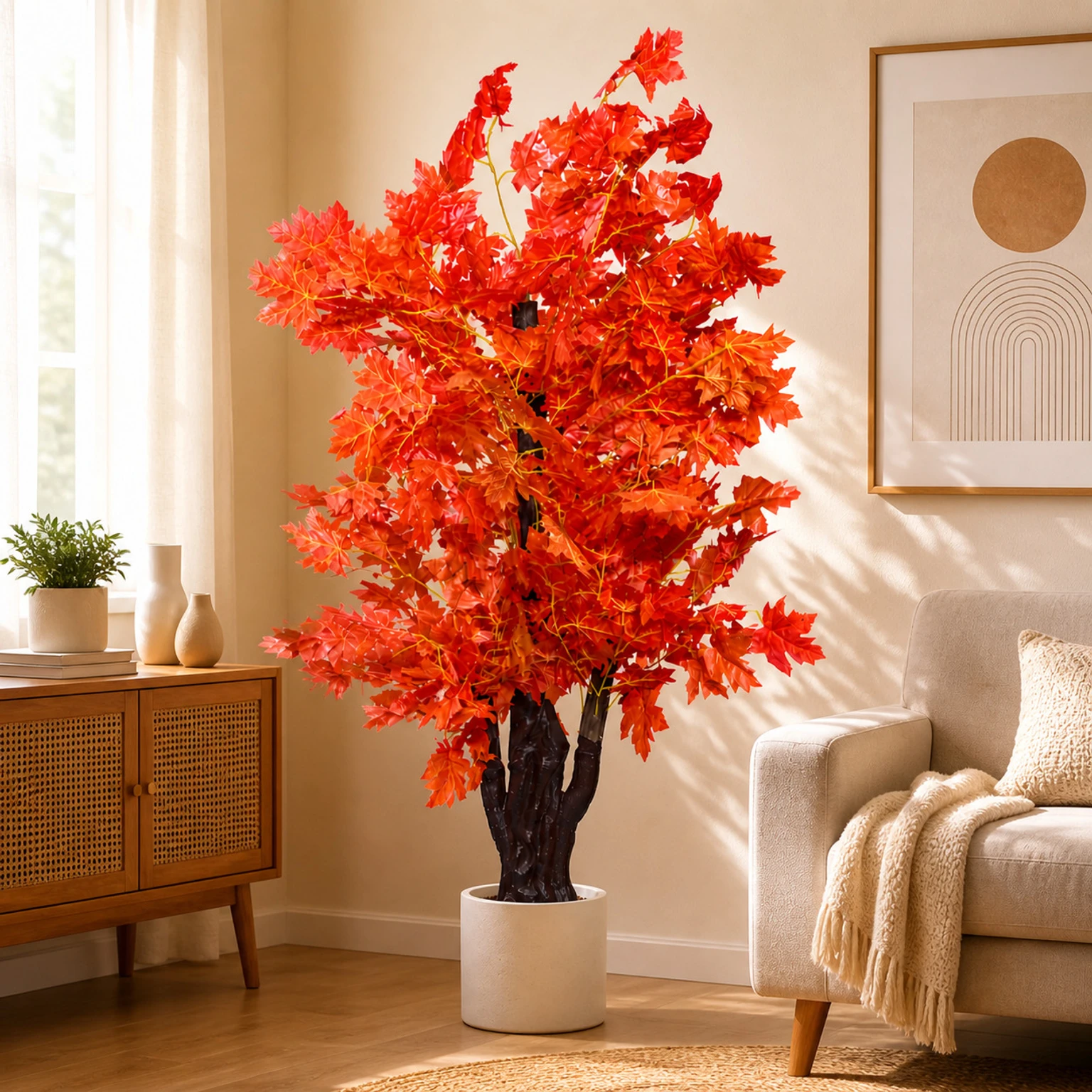 5 Ft Artificial Orange Maple Tree Without Pot Artificial Plant (150 cm, Orange)